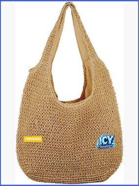 Natural Straw Rattan Basket Weave Hobo Tote Beach Handbag